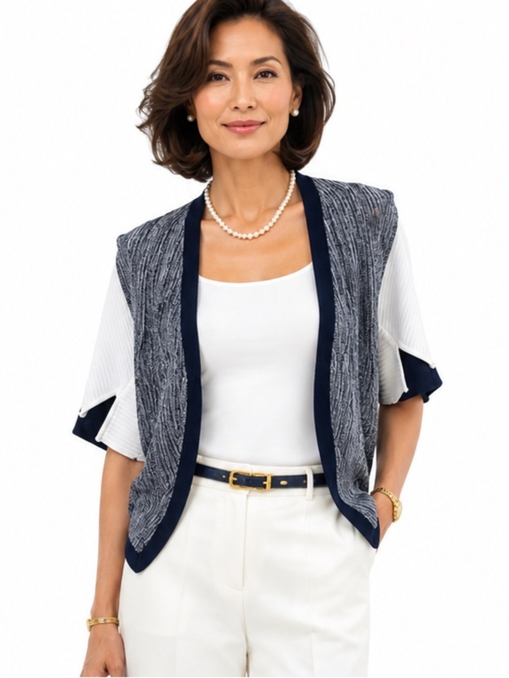 Misook cropped Knit Colorblock Cardigan Sweater Bolero Evening size XS luxurious